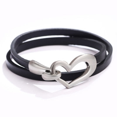 Newest Design Black Simple love Leather Charms Bracelet for Women