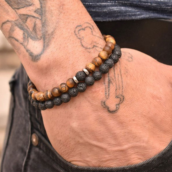 Natural Stone Tiger Eye Lava Bead Bracelet for Men