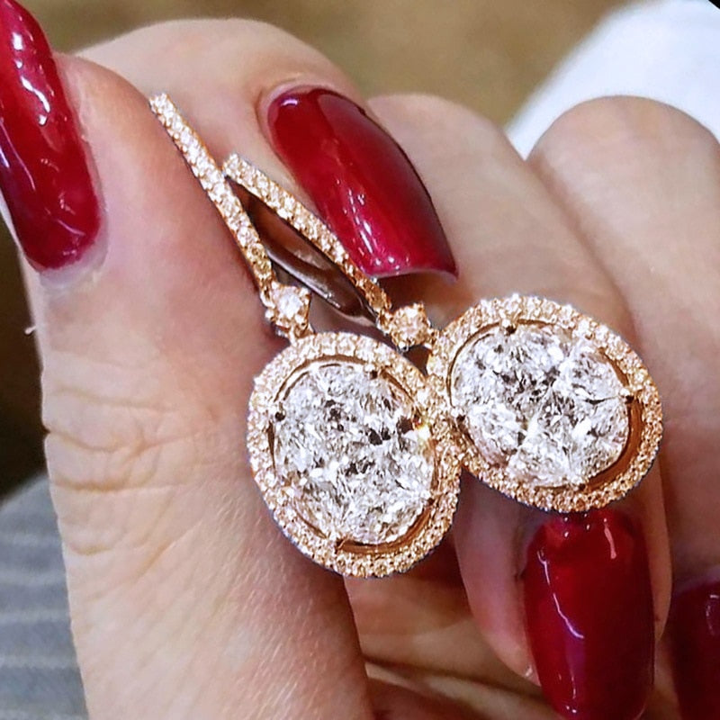 Silver Color with Shine Oval CZ Stone Wedding Bridal Earring