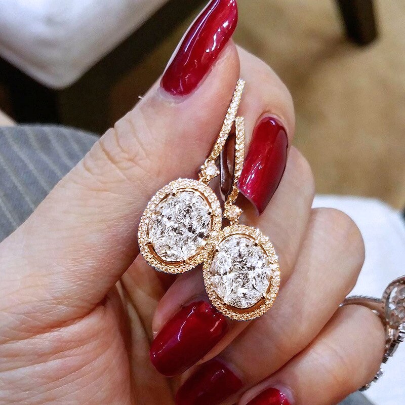 Silver Color with Shine Oval CZ Stone Wedding Bridal Earring