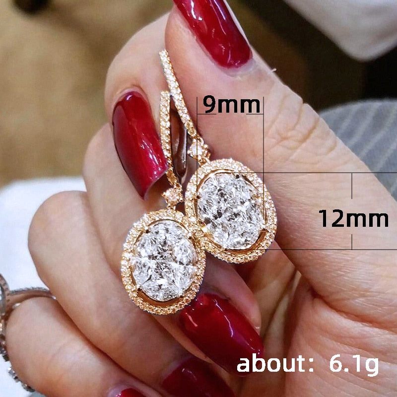 Silver Color with Shine Oval CZ Stone Wedding Bridal Earring