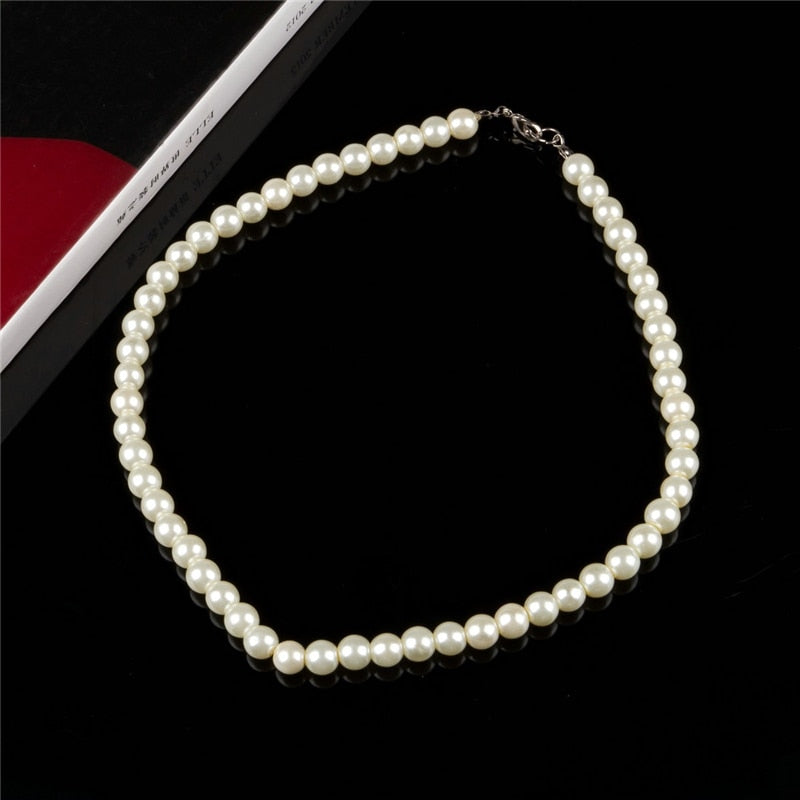 Women 8mm Simulated Pearl Chain Necklace