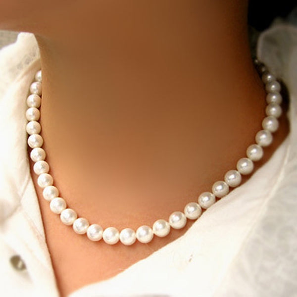 Women 8mm Simulated Pearl Chain Necklace