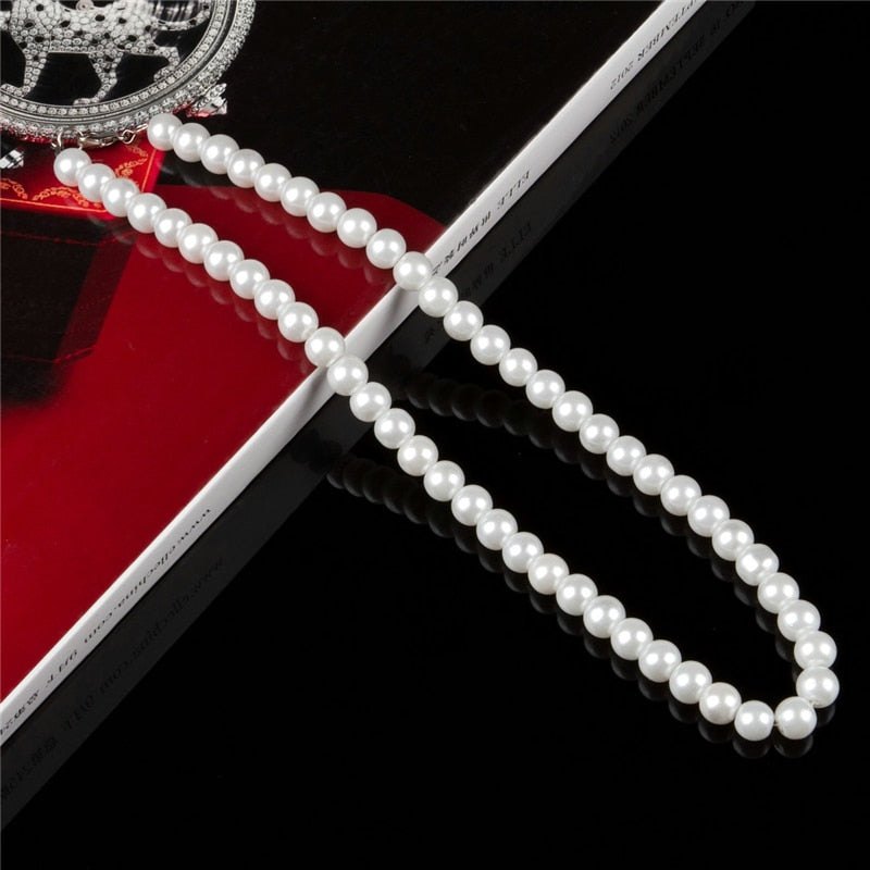 Women 8mm Simulated Pearl Chain Necklace