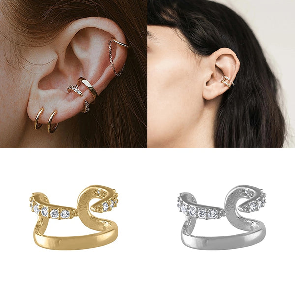 Pendientes de clip abiertos vintage dobles de plata de ley 925 sin perforaciones