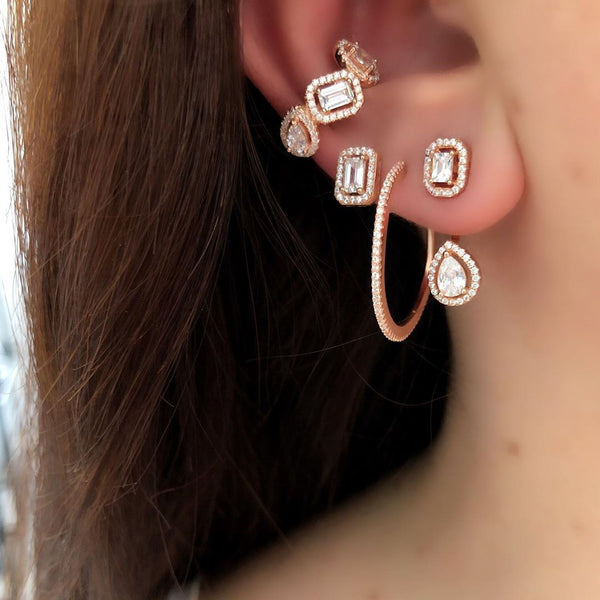 Geometric cz clip on earring