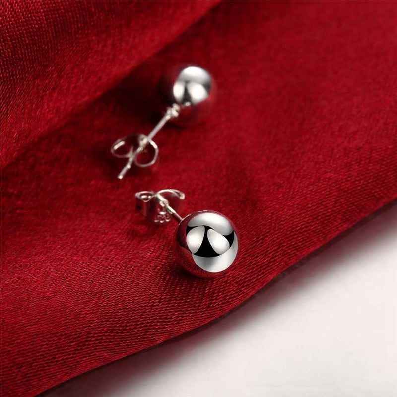 925 Sterling Silver 8/10/12mm Round Smooth Solid Bead Ball Stud Earrings