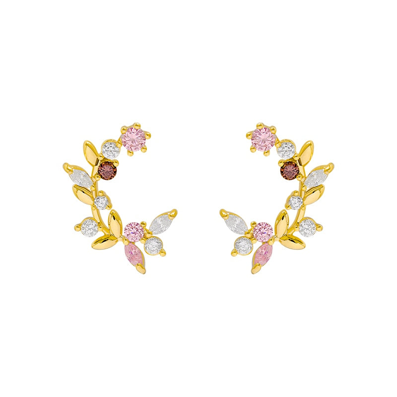 Inlay Color Zircon Flower Leaf Garland Women Earrings