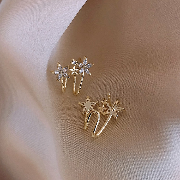 Korean Classic Sweet Crystal Flowers Clip Earrings