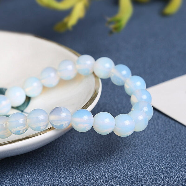 Pulsera de piedra lunar de ópalo blanco liso de moda