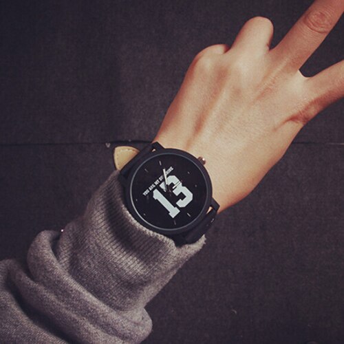 Couple Lover Number Dial Faux Leather Quartz Matching Wrist Watch