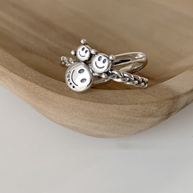 925 Sterling Silver Smiling Face Rings