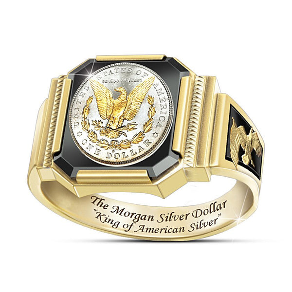 Anillos de moda para hombre en dos tonos de oro con águila y dólar
