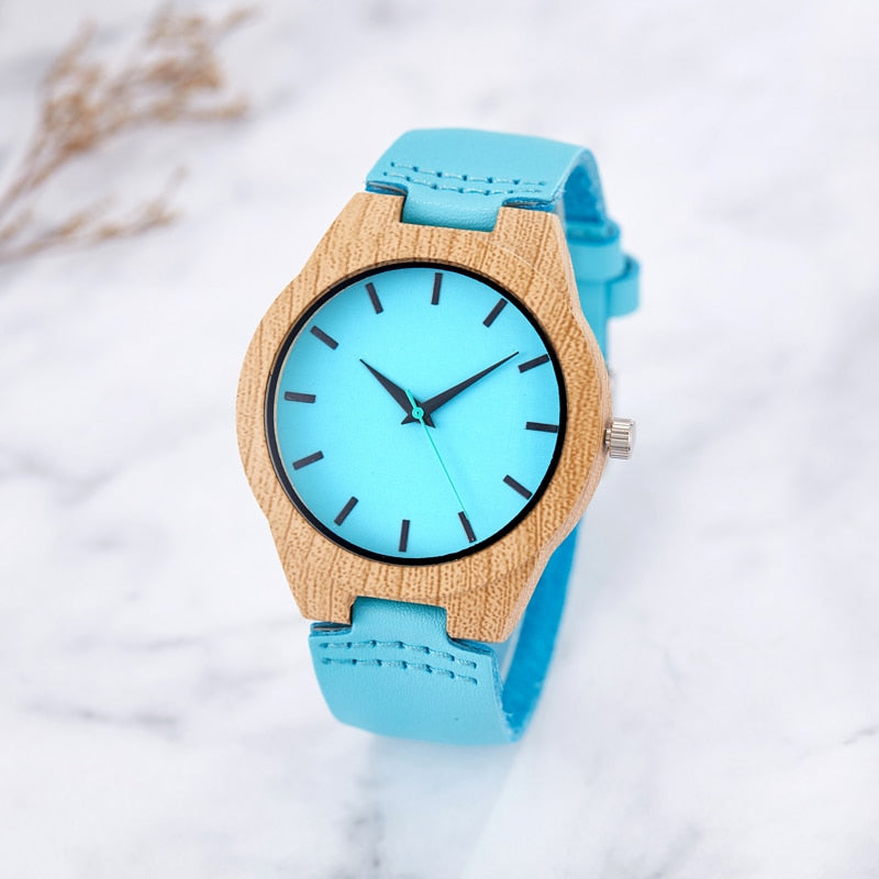 Creative Imitation Wood Quartz Blue Dial Hexagon Case Watches