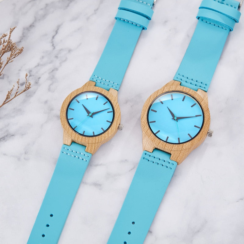 Creative Imitation Wood Quartz Blue Dial Hexagon Case Watches