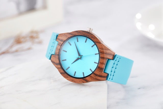 Creative Imitation Wood Quartz Blue Dial Hexagon Case Watches