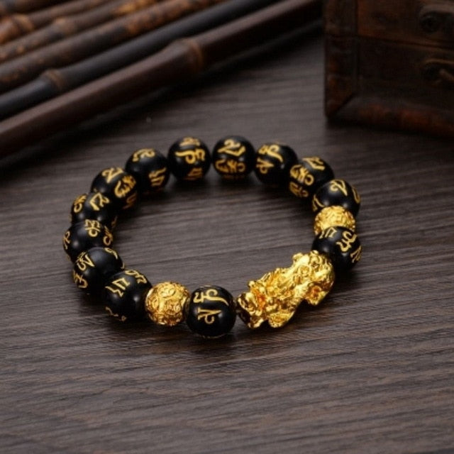 Buddhism Feng Shui Obsidian Stone Beads Bracelet Men Women