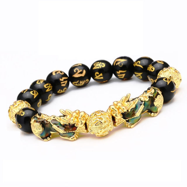 Buddhism Feng Shui Obsidian Stone Beads Bracelet Men Women