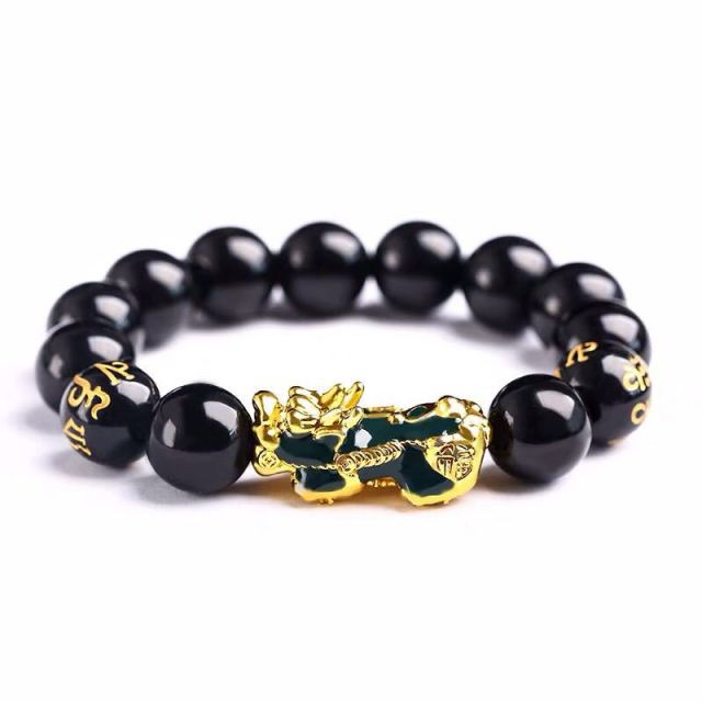 Buddhism Feng Shui Obsidian Stone Beads Bracelet Men Women