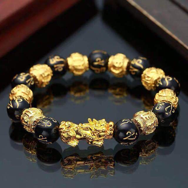 Buddhism Feng Shui Obsidian Stone Beads Bracelet Men Women