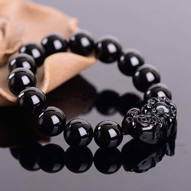 Buddhism Feng Shui Obsidian Stone Beads Bracelet Men Women