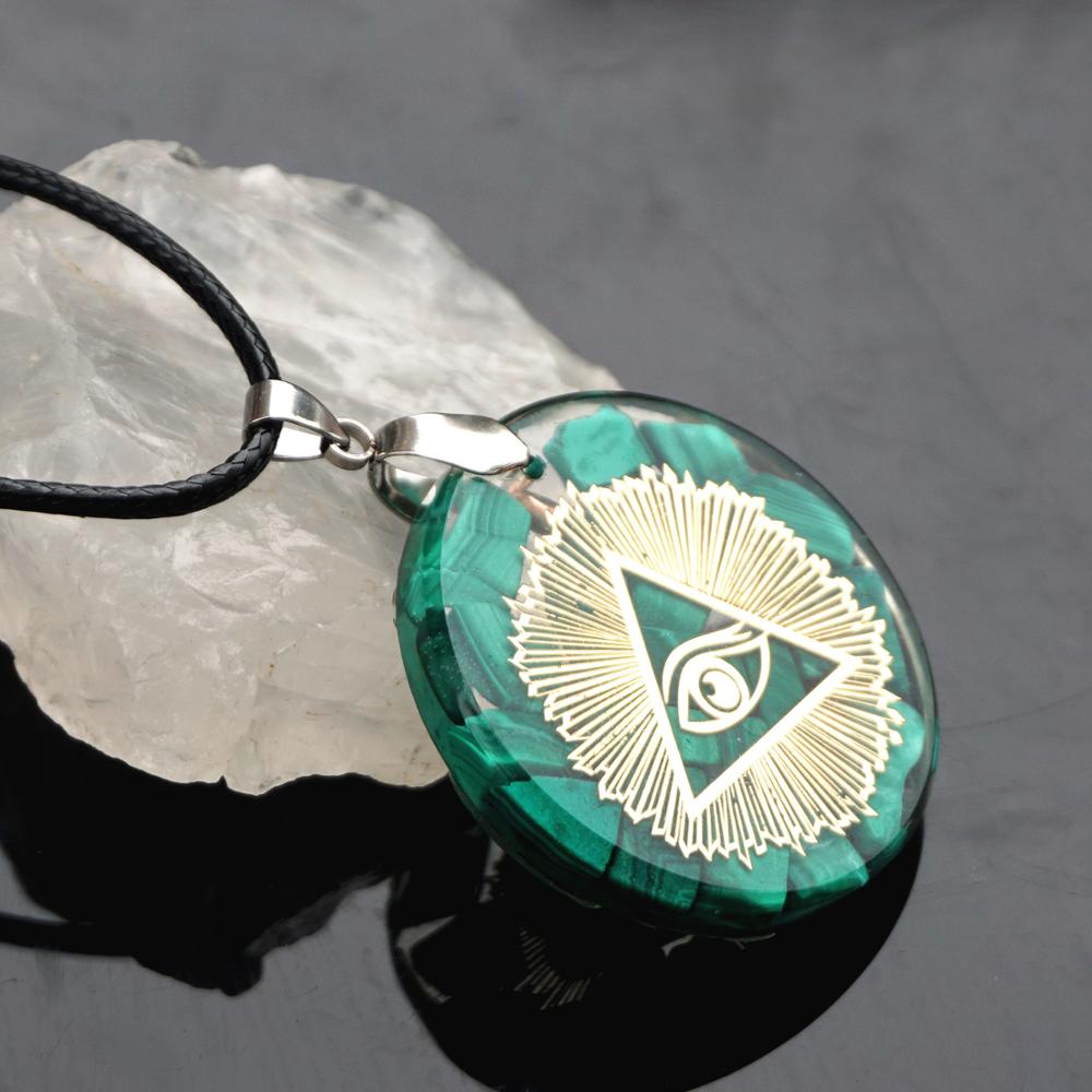 Malachite Reiki Symbol EMF Protection Pendant Necklace