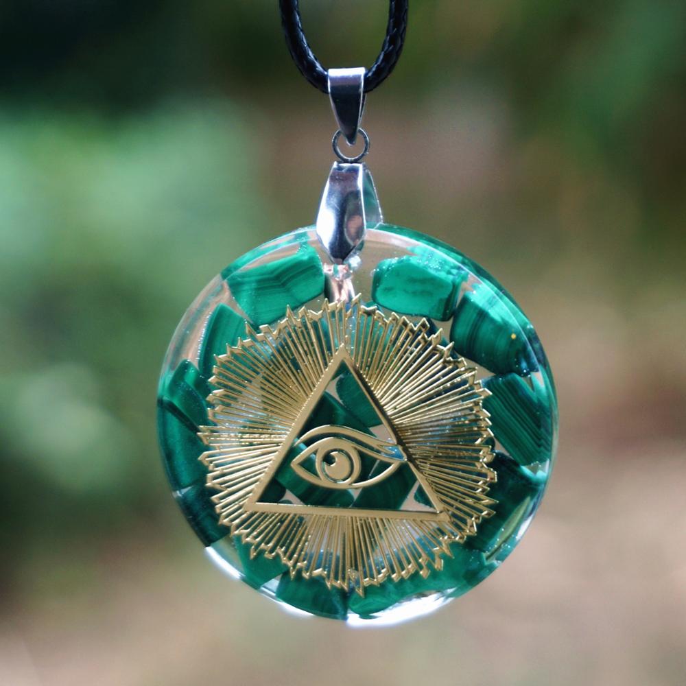 Malachite Reiki Symbol EMF Protection Pendant Necklace