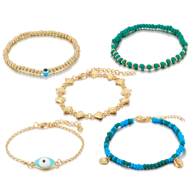 5pcs/sets Bohemian Shell Eyes Beads Anklets for Women