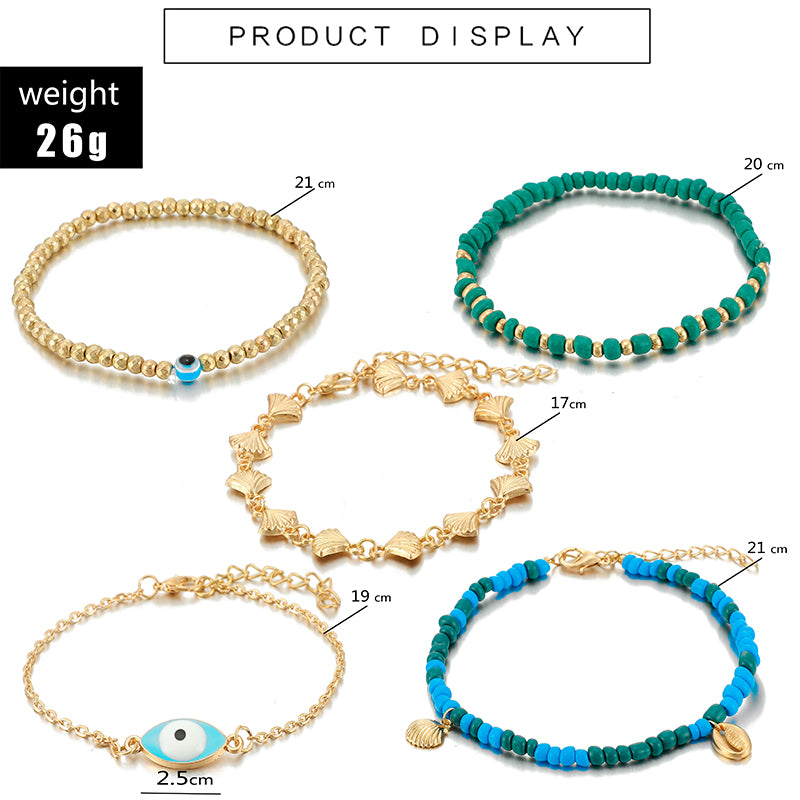 5pcs/sets Bohemian Shell Eyes Beads Anklets for Women