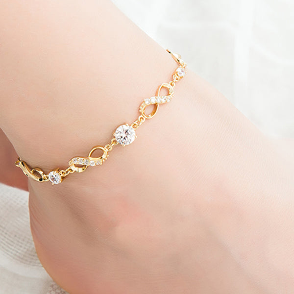 Tobillera bohemia de moda para mujer, cadena dorada para la pierna, tobilleras grandes con diamantes de imitación
