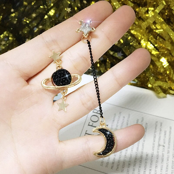 Nueva joyería coreana: pendientes largos con forma de estrella y luna para mujer