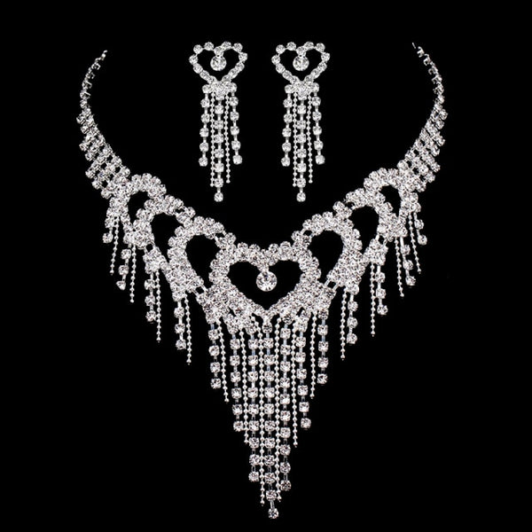 Luxury Silver Color Crystal Choker Necklace Earrings Jewelry Set