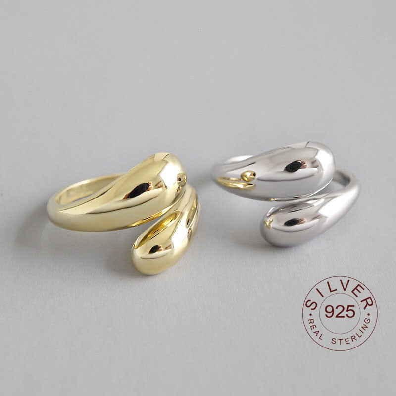 925 Sterling Silver  INS Smooth Face Drop Shape Adjustable Ring
