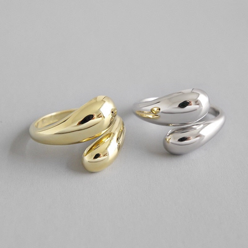 925 Sterling Silver  INS Smooth Face Drop Shape Adjustable Ring
