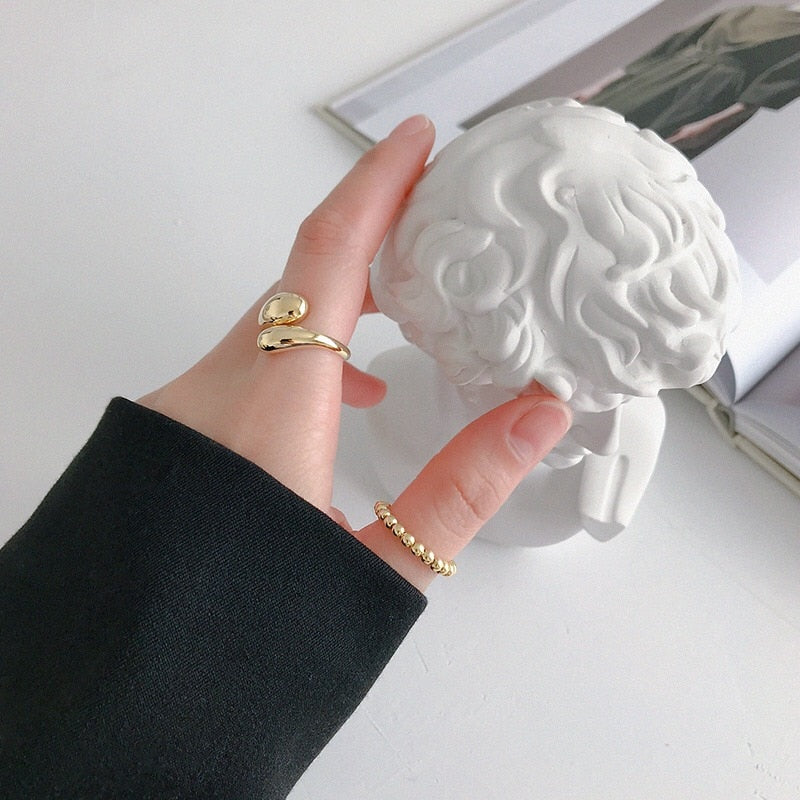 925 Sterling Silver  INS Smooth Face Drop Shape Adjustable Ring