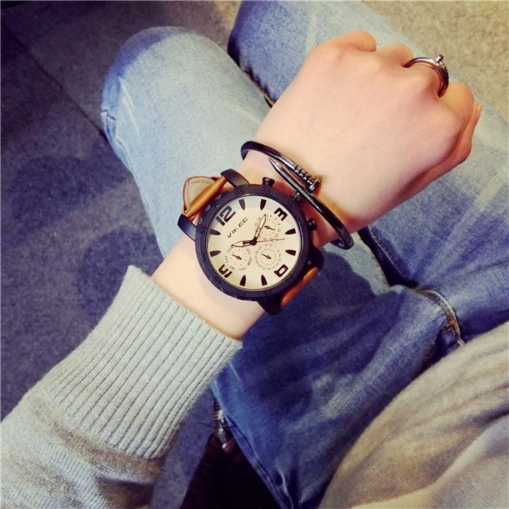 Luxury sport leather Simple Popular Waterproof Watch