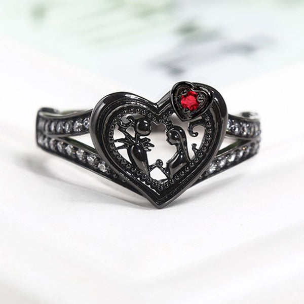 Gun Black Heart Rings For Women Love Red Ring