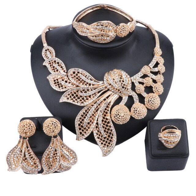 Crystal Necklace Bangle Ring Earrings  Jewelry Set