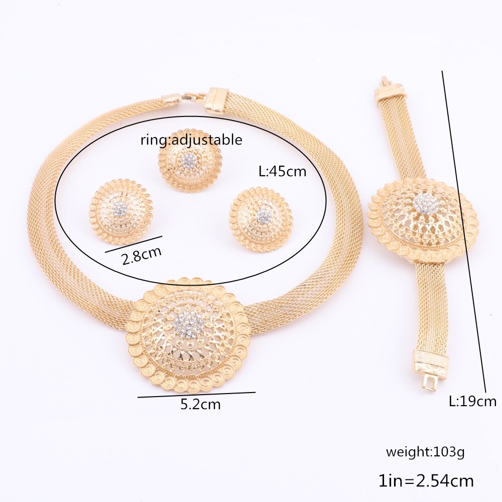 African Jewelry Charm Necklace Earrings Dubai Gold Jewelry Sets