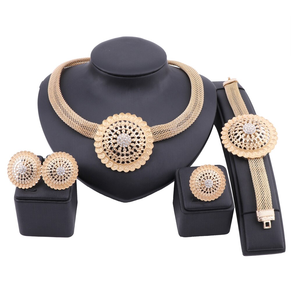 African Jewelry Charm Necklace Earrings Dubai Gold Jewelry Sets