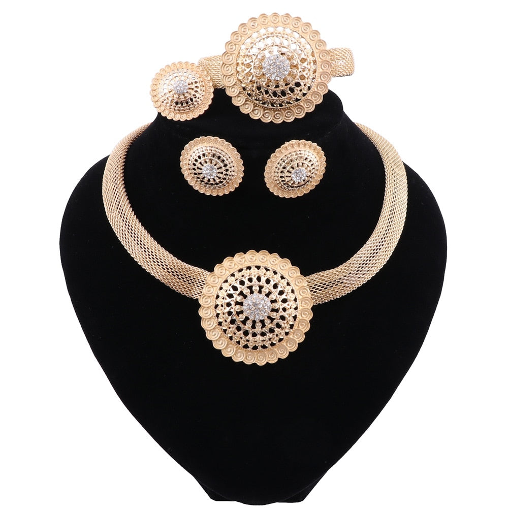 African Jewelry Charm Necklace Earrings Dubai Gold Jewelry Sets