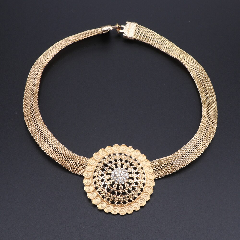 African Jewelry Charm Necklace Earrings Dubai Gold Jewelry Sets