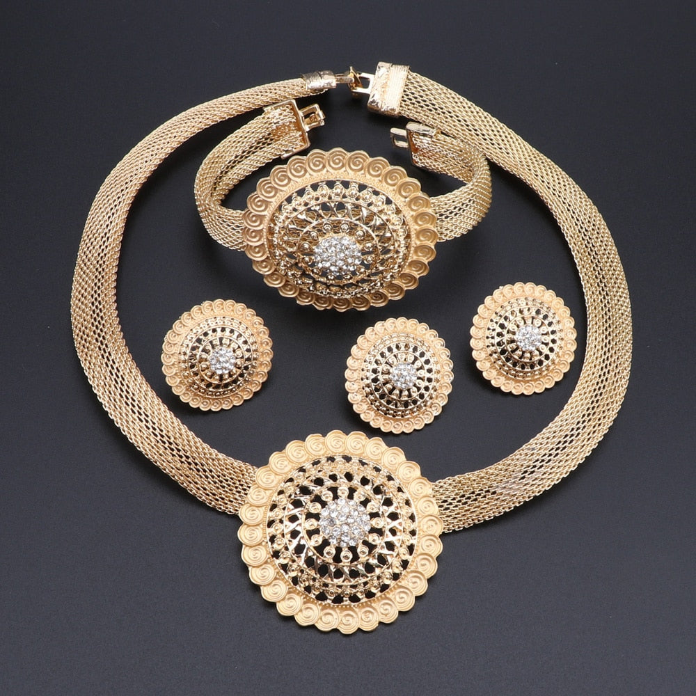 African Jewelry Charm Necklace Earrings Dubai Gold Jewelry Sets