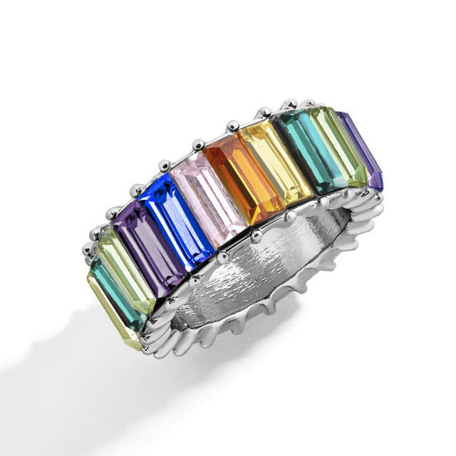 Boho Rainbow Crystal white Rings