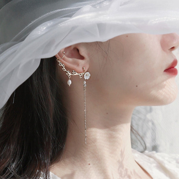 Nuevos y elegantes pendientes largos con hojas y flores para mujer