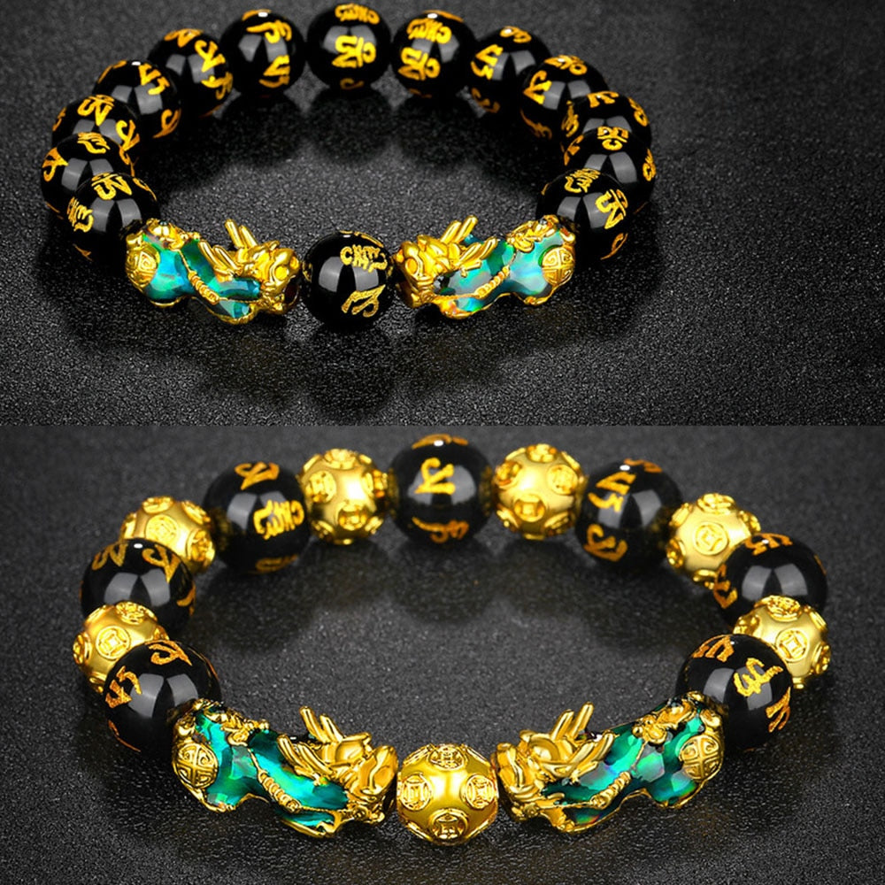 Feng Shui Obsidian Stone Beads Bracelet Men Women