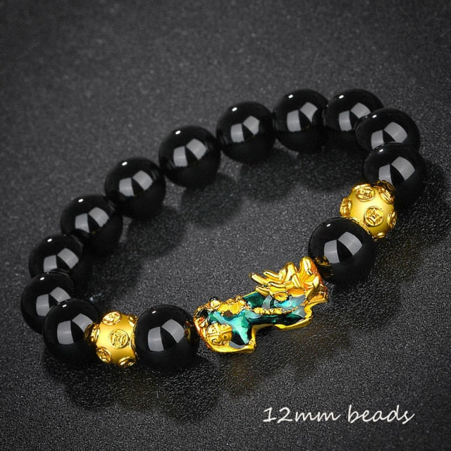 Feng Shui Obsidian Stone Beads Bracelet Men Women