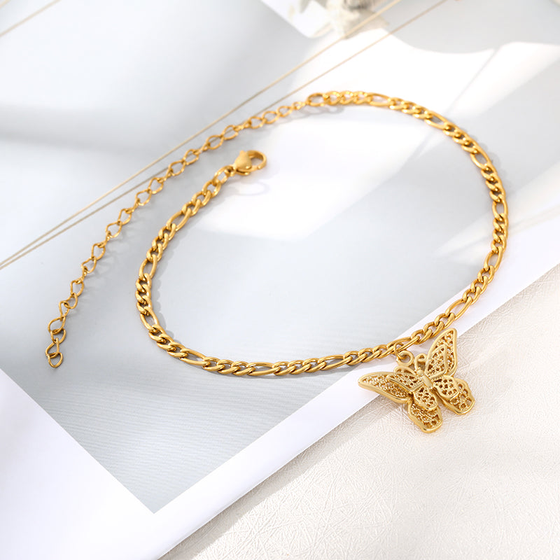 Stainless Steel Rose Gold Fashion Retro Butterfly Anklet