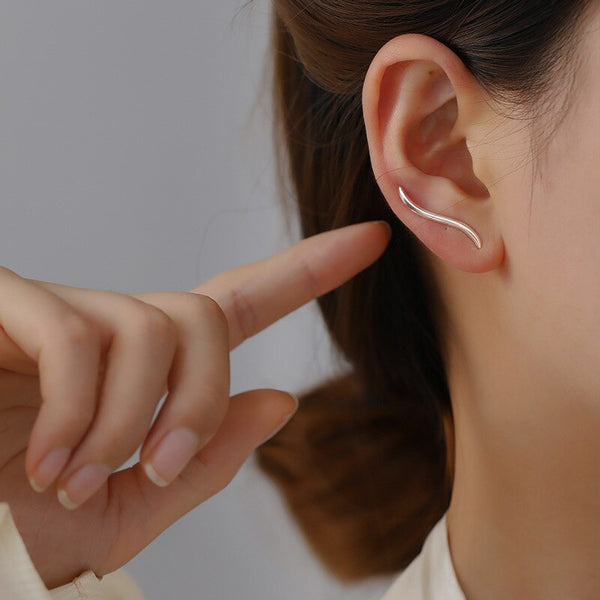 Pendientes trepadores de orejas de onda de plata de ley 925, pendientes de oruga sencillos