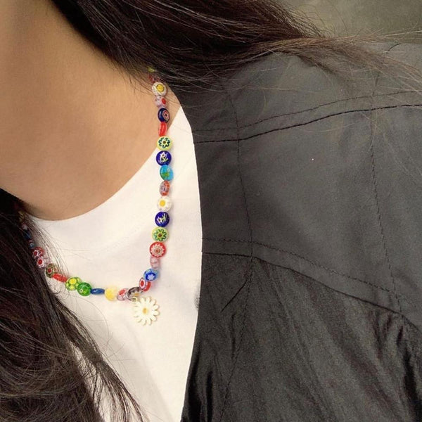 Acrylic Round bead Flowers Pendant Daisy Necklace